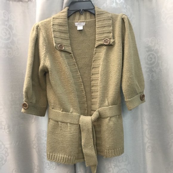 1/2 Bell Sleeved Belted Knit Sweater Cardigan - Picture 7 of 13